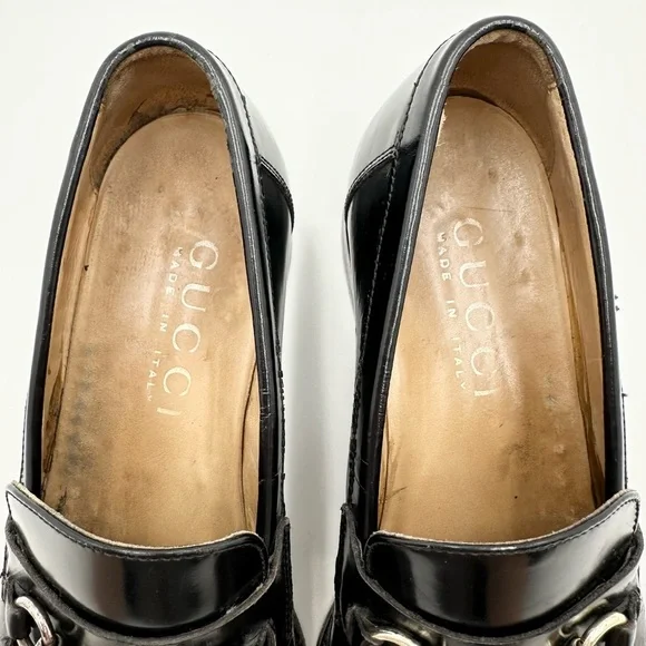 Gucci Horsebit Shiny Black Dress Loafers Shoes # 110-1362 Size 42 E